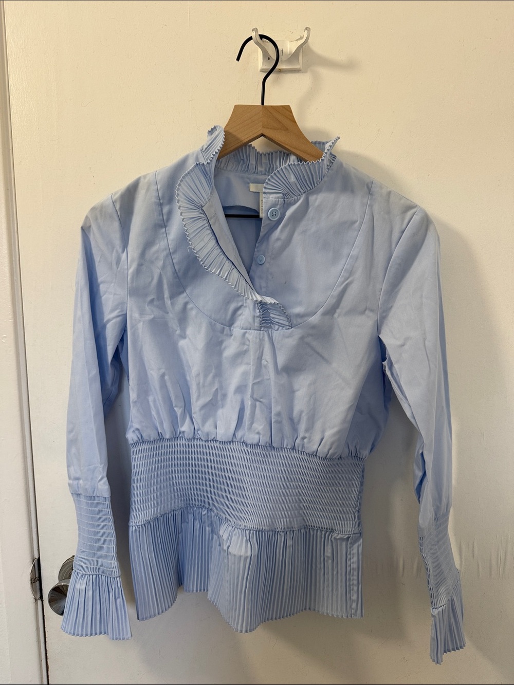 H&M Light Blue Long-Sleeve Ruffle Peplum Blouse